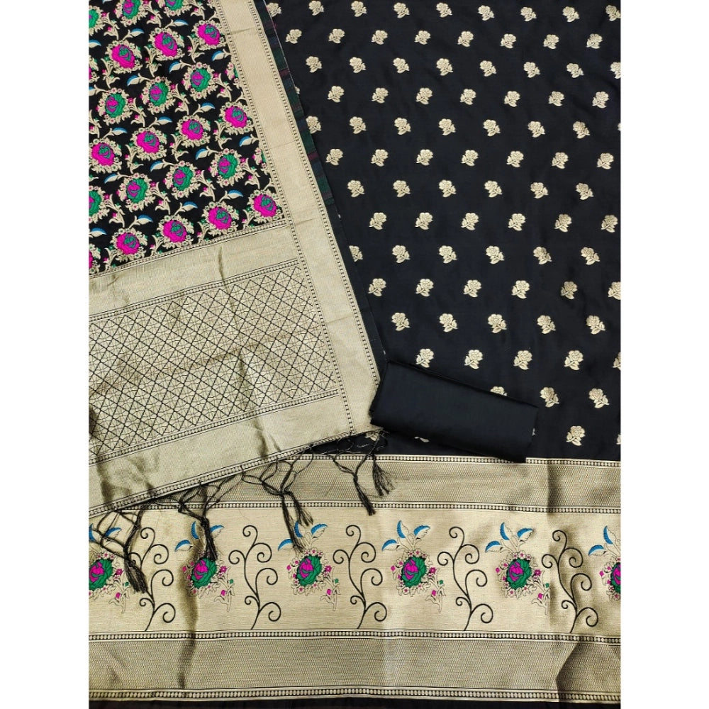 Black banarasi silk unstitched salwar suit material — colour detail
