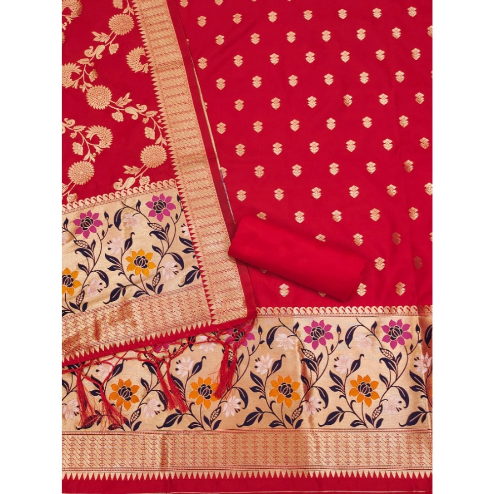 Red banarasi silk unstitched salwar suit material — colour detail