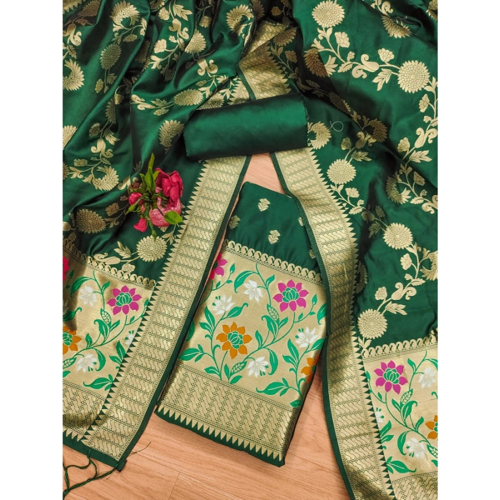 Green banarasi silk unstitched salwar suit material — colour detail