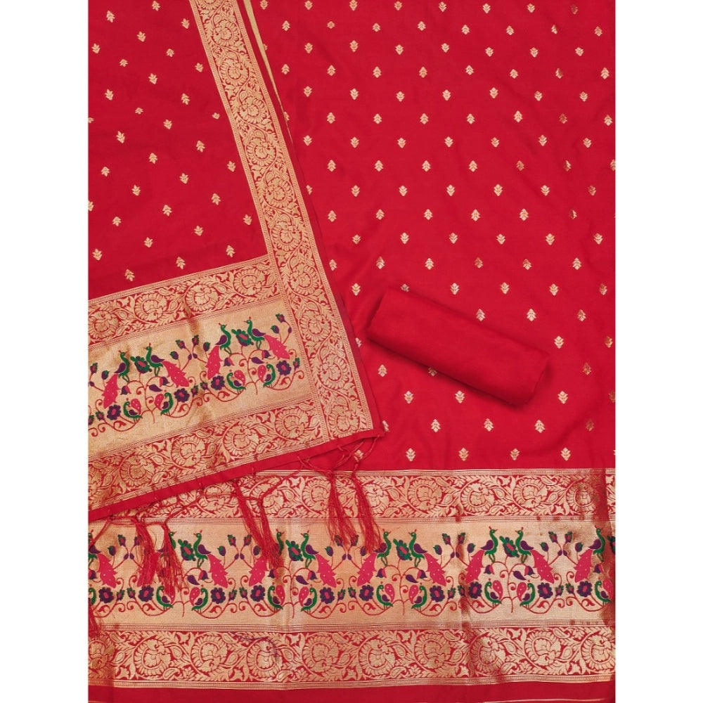 Red banarasi silk unstitched salwar suit material — colour detail