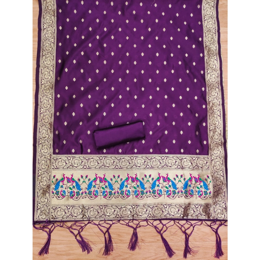 Purple banarasi silk unstitched salwar suit material — colour detail