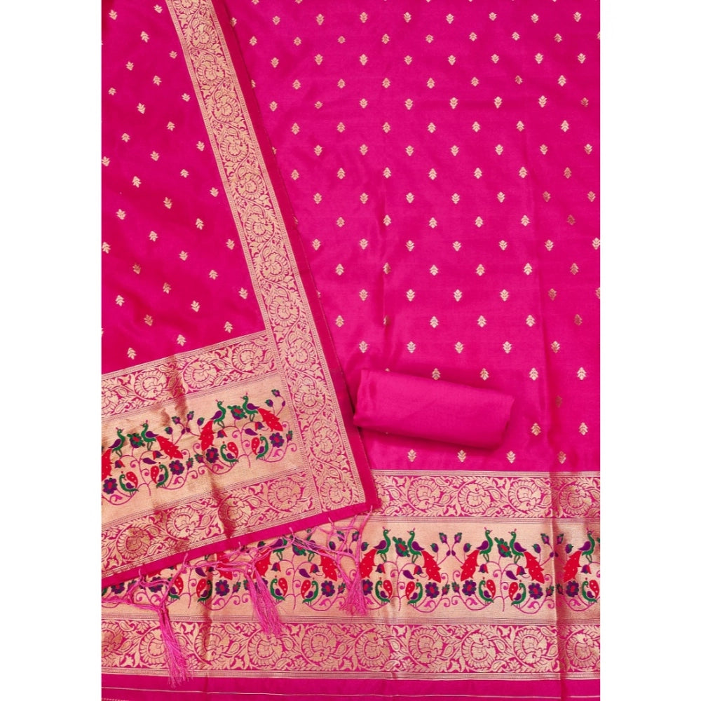 Pink banarasi silk unstitched salwar suit material — colour detail