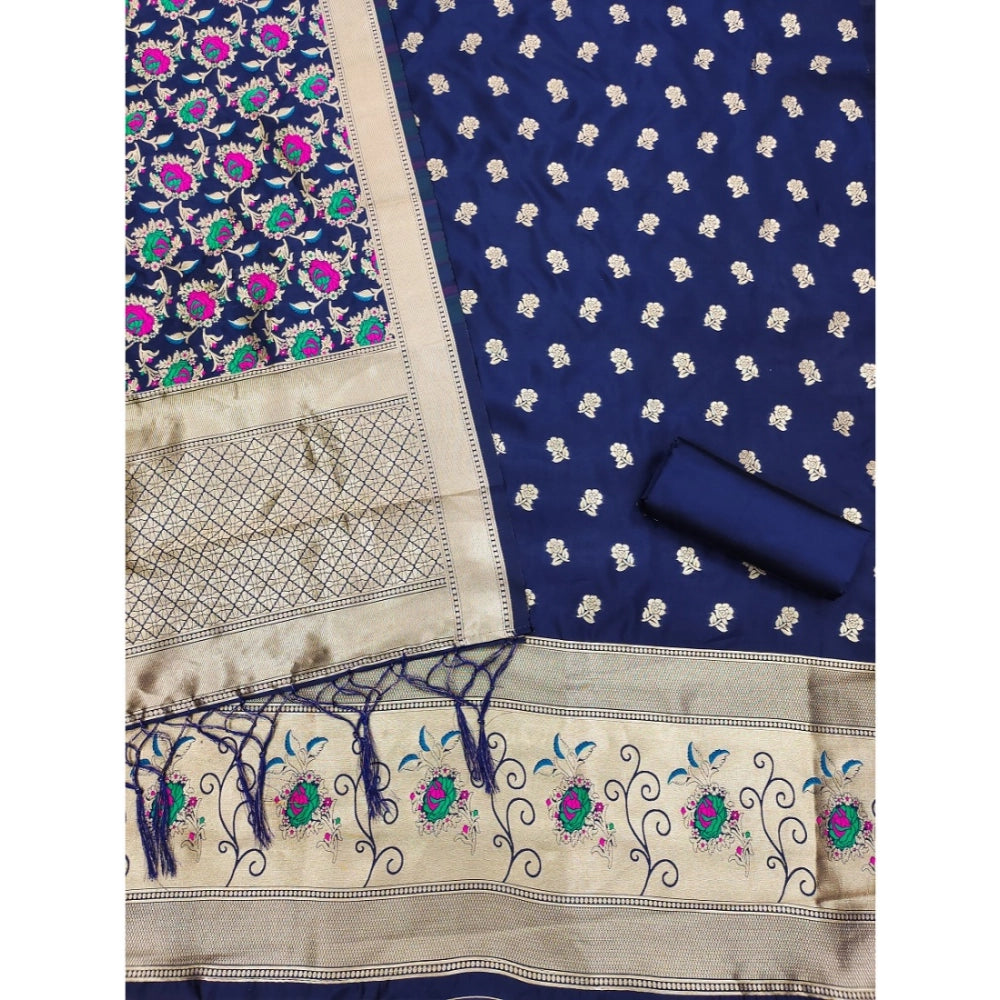 Navy Blue banarasi silk unstitched salwar suit material — colour detail