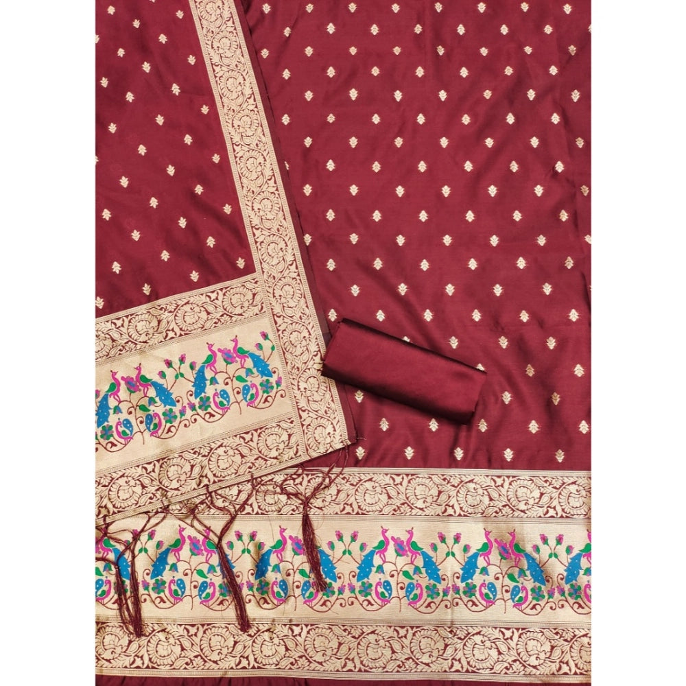 Maroon banarasi silk unstitched salwar suit material — colour detail