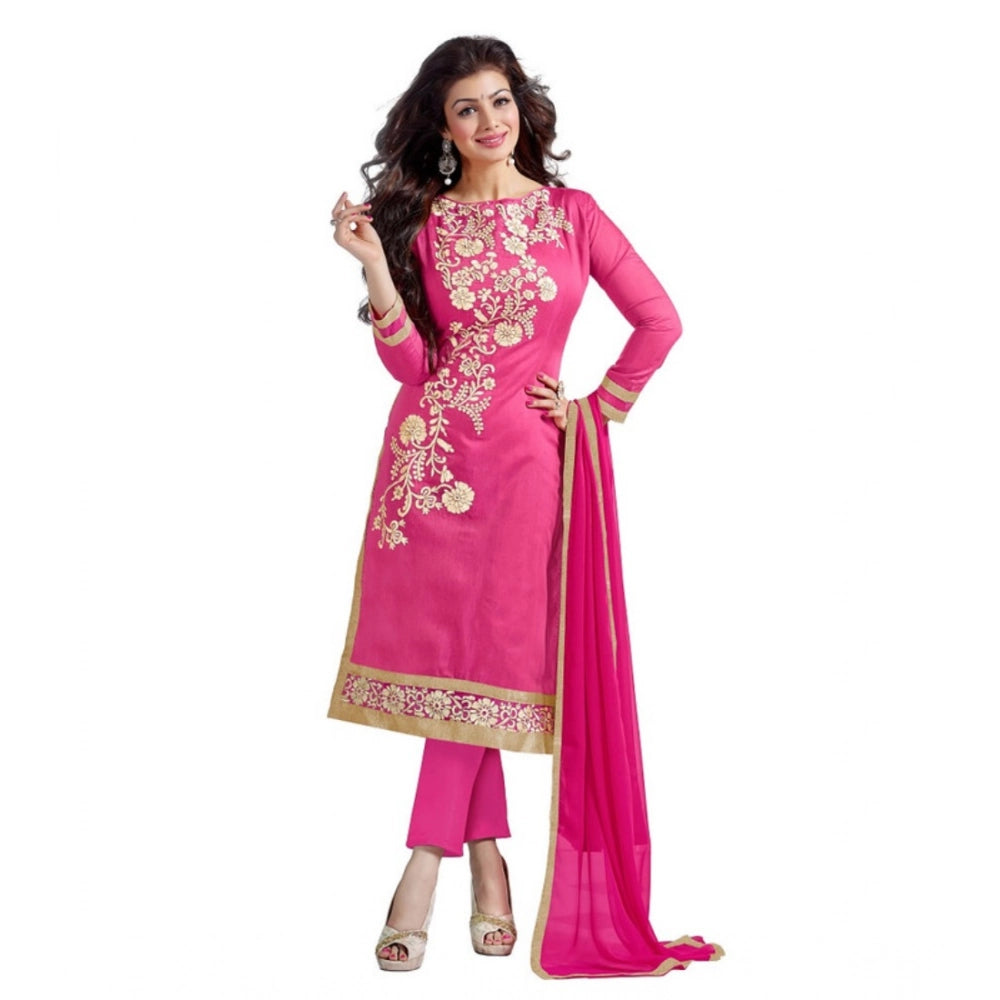 Pink chanderi unstitched salwar suit material — kameez fabric detail