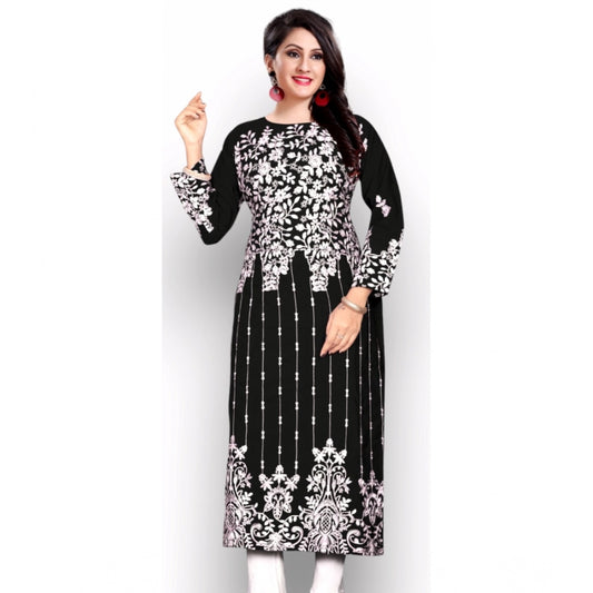 Women's Georgette Printed Round Neck 3-4 th Sleeve Kurti (Black)