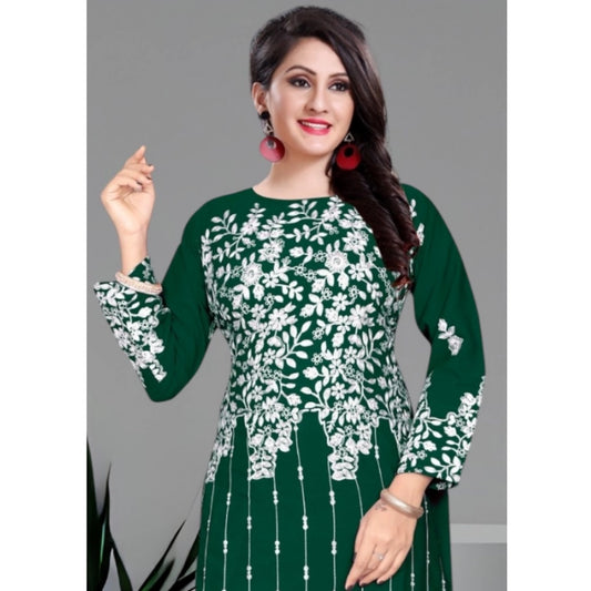 Women's Georgette Printed Round Neck 3-4th Sleeve Kurti (Green)