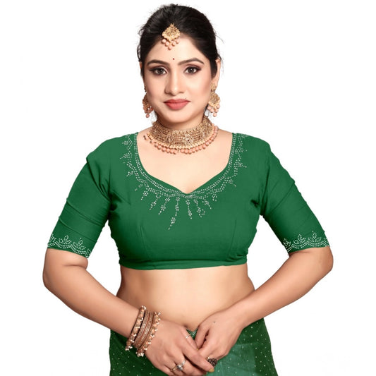 Women's Georgette Satin Silk Saree With Unstitched Blouse 5.5Mtr (Green)