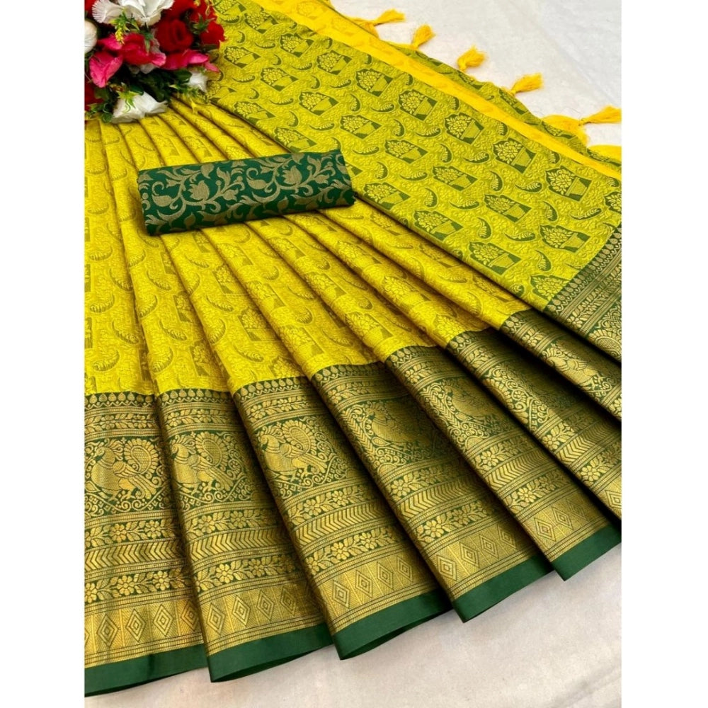 Women's Cotton Silk Printed Saree With Unstitched Blouse 5.5Mtr (Light Green)