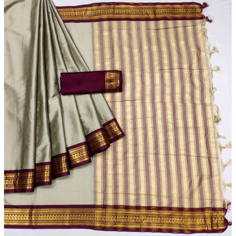 Women's Cotton Silk Solid Saree With Unstitched Blouse 5.5Mtr (Beige)