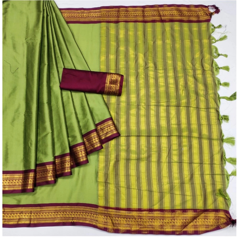 Women's Cotton Silk Solid Saree With Unstitched Blouse 5.5Mtr (Light Green)