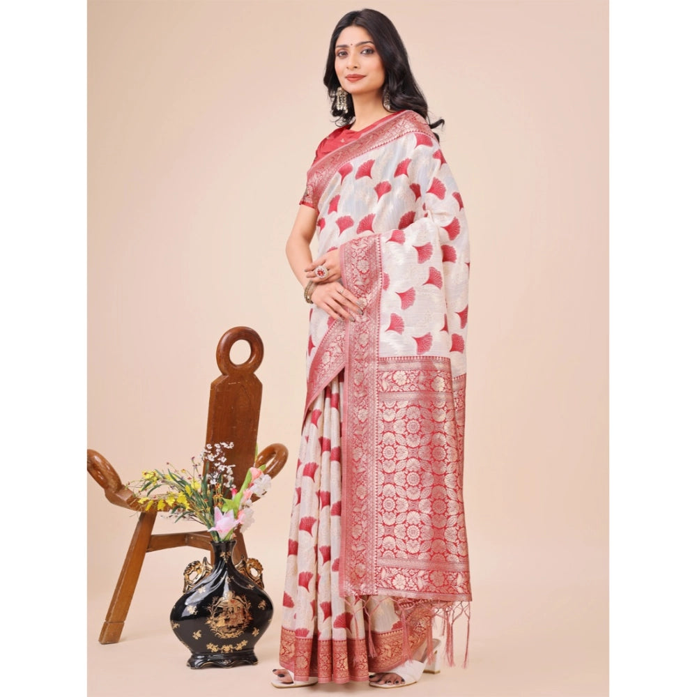 Maroon linen cotton saree for women — pallu detail