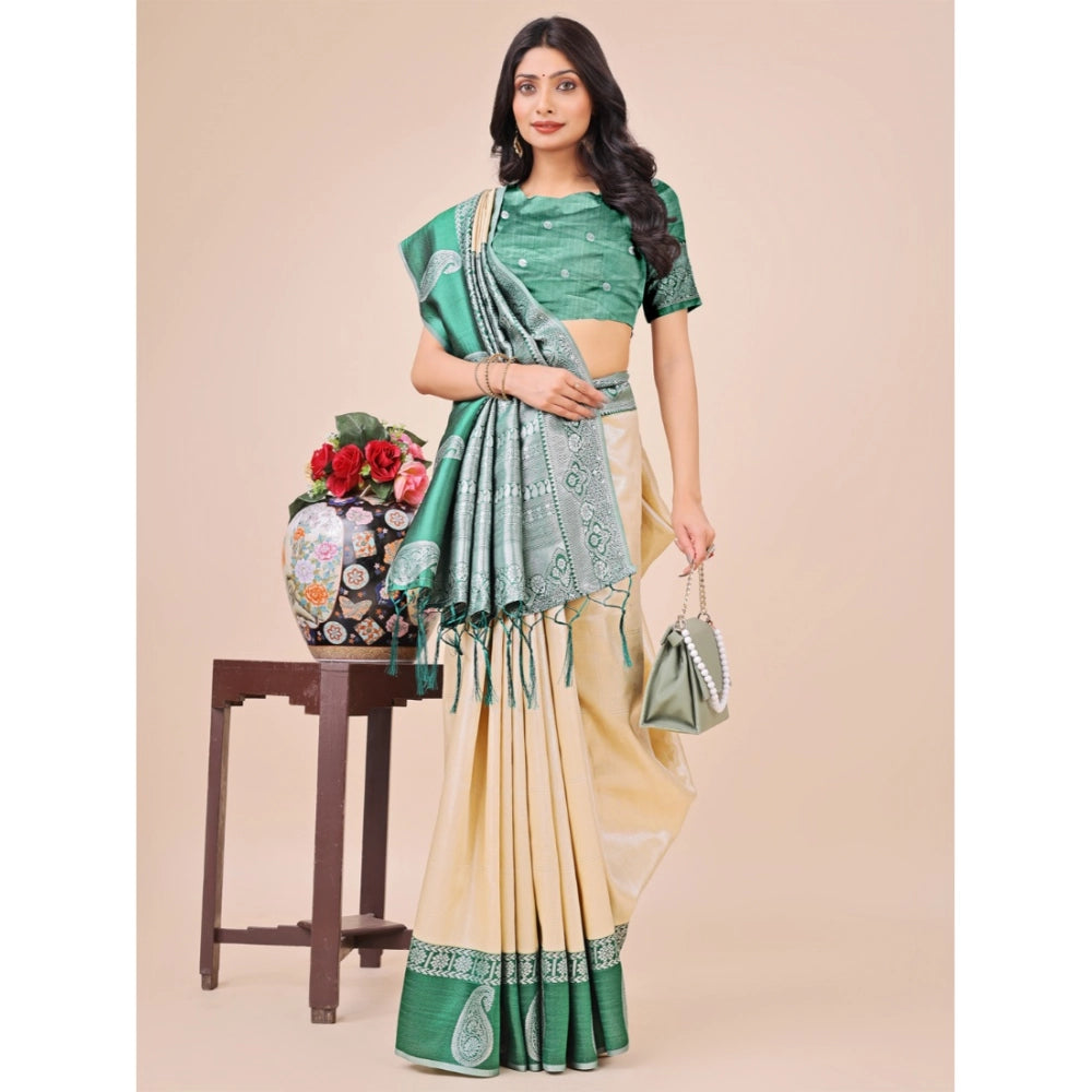 Cream lichi silk saree for women — pallu detail