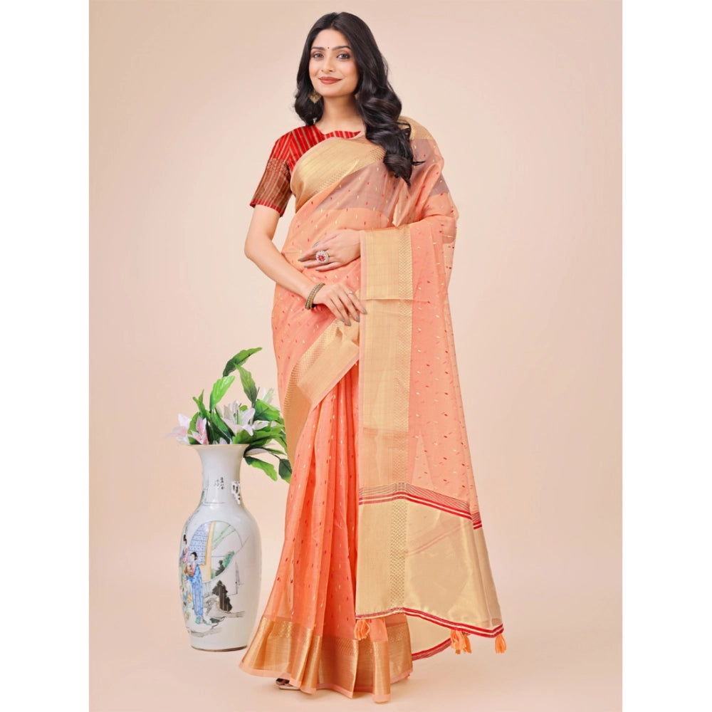 Peach organza saree for women — pallu detail