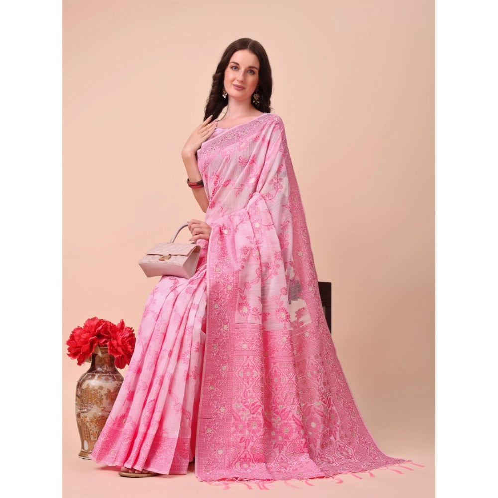 Pink cotton saree for women — pallu detail