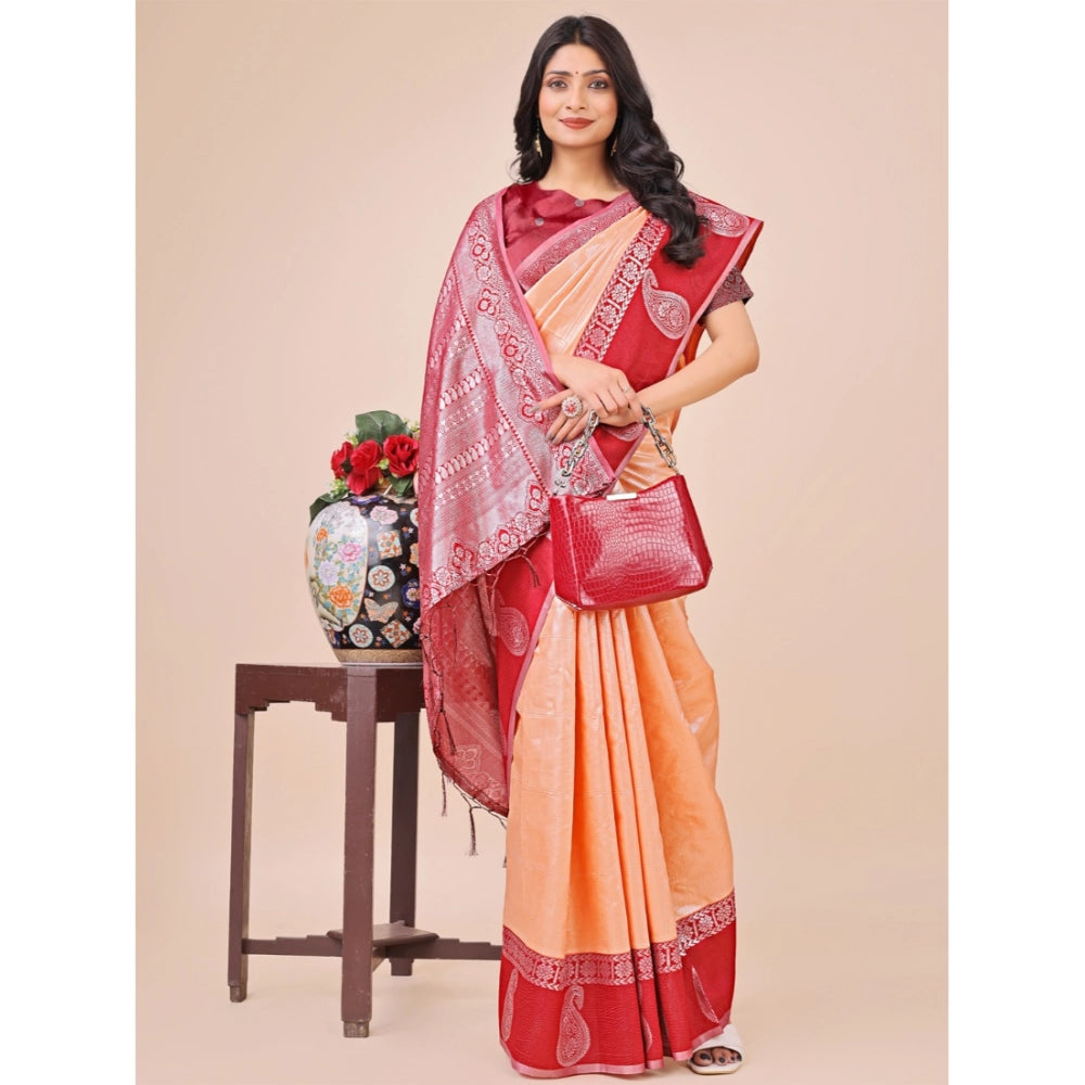 Peach lichi silk saree for women — pallu detail