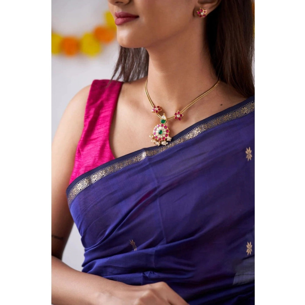 Blue cotton saree for women — pallu detail