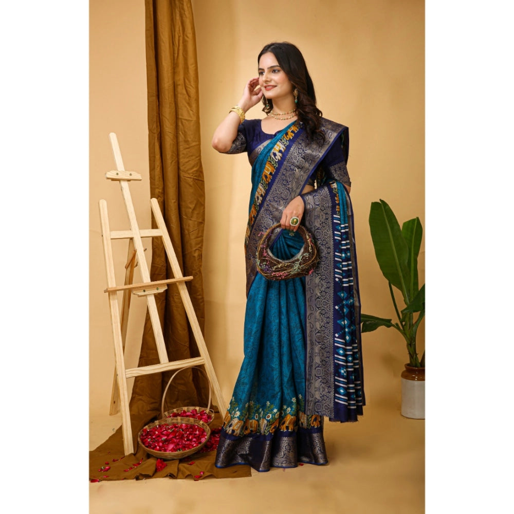 Blue dola cotton saree for women — pallu detail