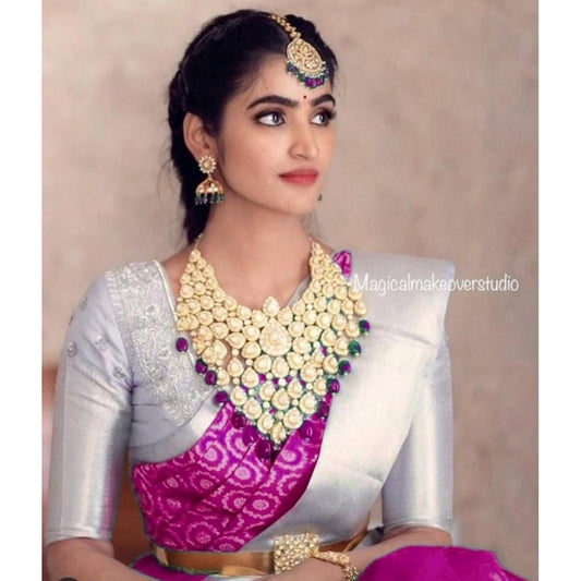 Women's Soft Lichi Silk Printed Saree With Unstitched Blouse 5.5Mtr (Pink)