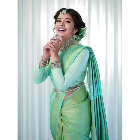 Women's Soft Lichi Silk Printed Saree With Unstitched Blouse 5.5Mtr (Light Green)