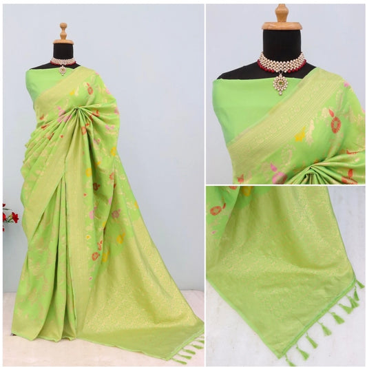 Women's Banarasi Printed Saree With Unstitched Blouse 5.5Mtr (Green)