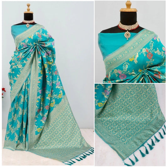 Women's Banarasi Printed Saree With Unstitched Blouse 5.5Mtr (Rama)