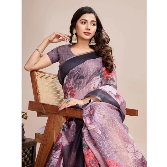 Women's Georgette Embroidered Saree With Unstitched Blouse (5.5Mtr, Multicolor)