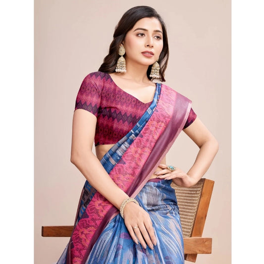 Women's Georgette Embroidered Saree With Unstitched Blouse (5.5Mtr, Blue)