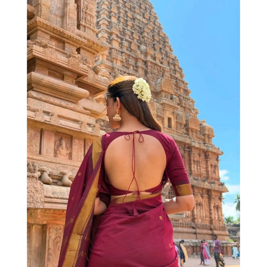 Women's Jacquard Self Design Bollywood Saree With Unstitched Blouse (5.5Mtr, Maroon)