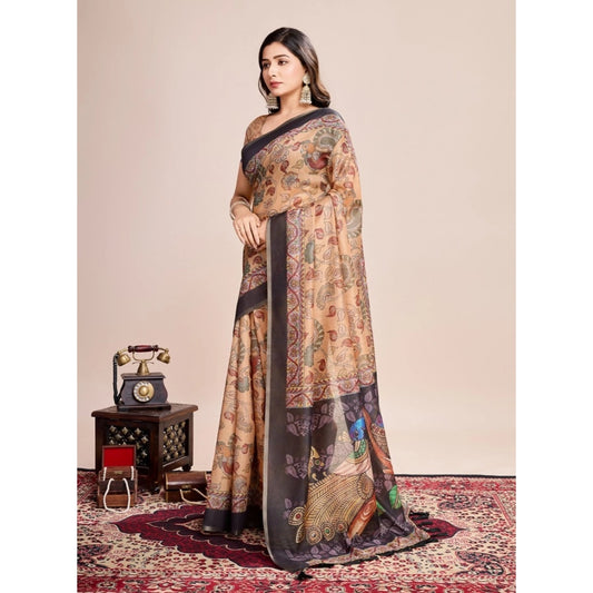 Women's Georgette Embroidered Saree With Unstitched Blouse (5.5Mtr, Brown)