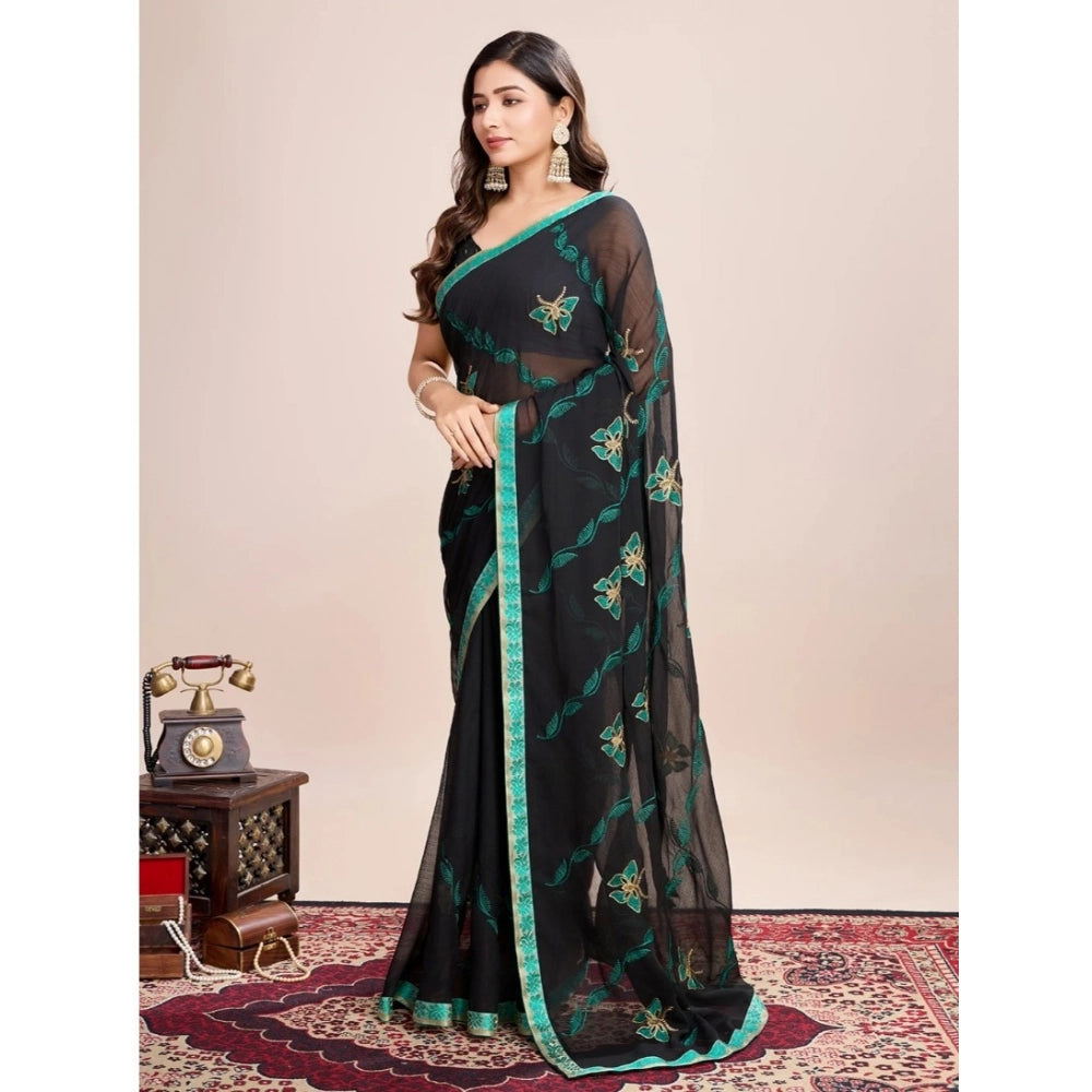 Women's Georgette Printed Saree With Unstitched Blouse (5.5Mtr, Rama)