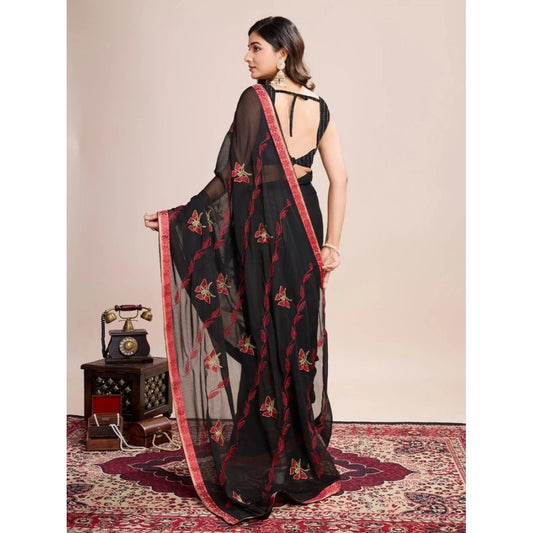 Women's Georgette Printed Saree With Unstitched Blouse (5.5Mtr, Red)