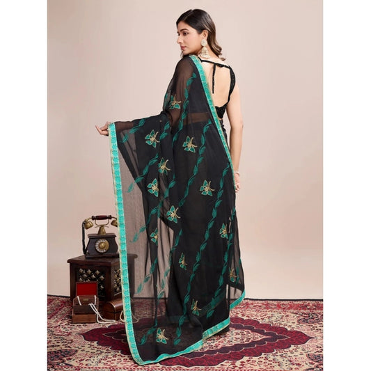 Women's Georgette Printed Saree With Unstitched Blouse (5.5Mtr, Rama)