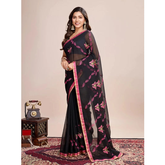 Women's Georgette Printed Saree With Unstitched Blouse (5.5Mtr, Pink)