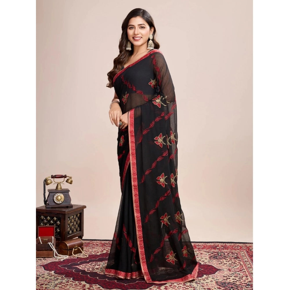 Women's Georgette Printed Saree With Unstitched Blouse (5.5Mtr, Red)