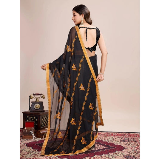 Women's Georgette Printed Saree With Unstitched Blouse (5.5Mtr, Orange)