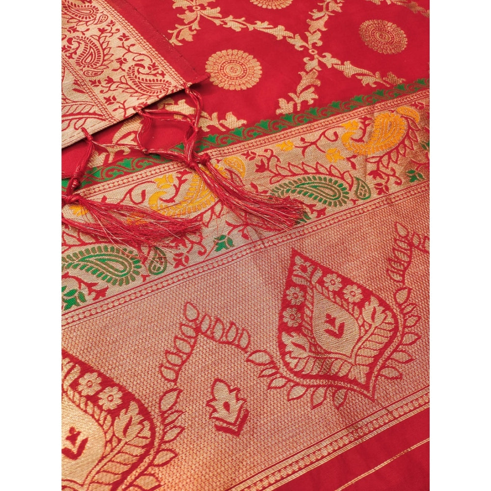Red banarasi silk unstitched salwar suit material — colour detail