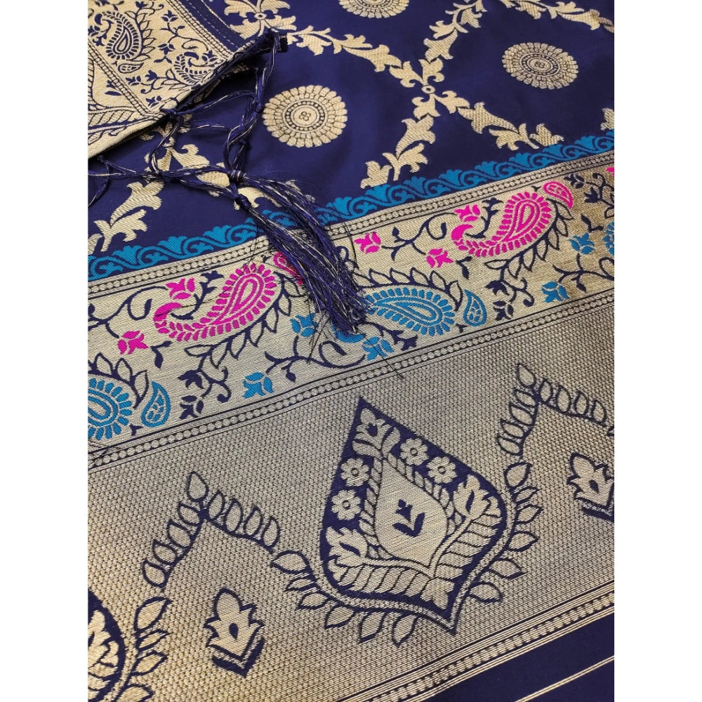 Navy Blue banarasi silk unstitched salwar suit material — colour detail