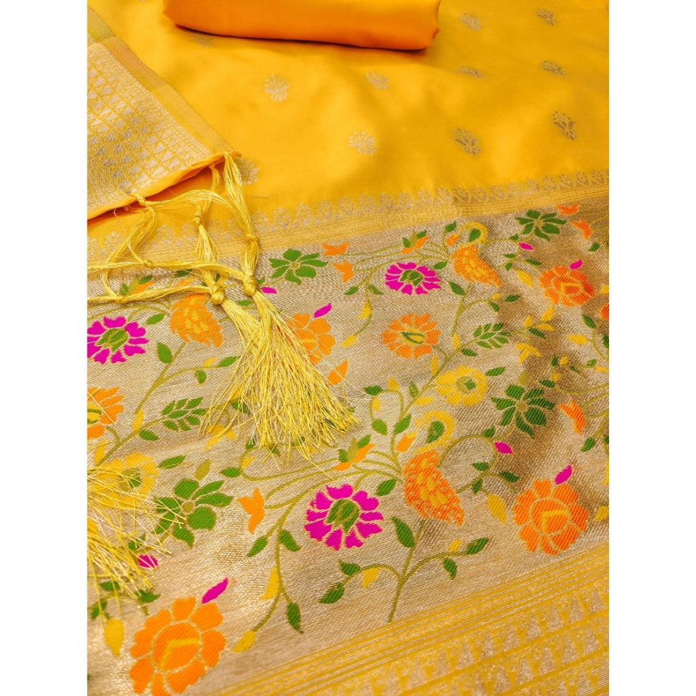 Yellow banarasi silk unstitched salwar suit material — colour detail