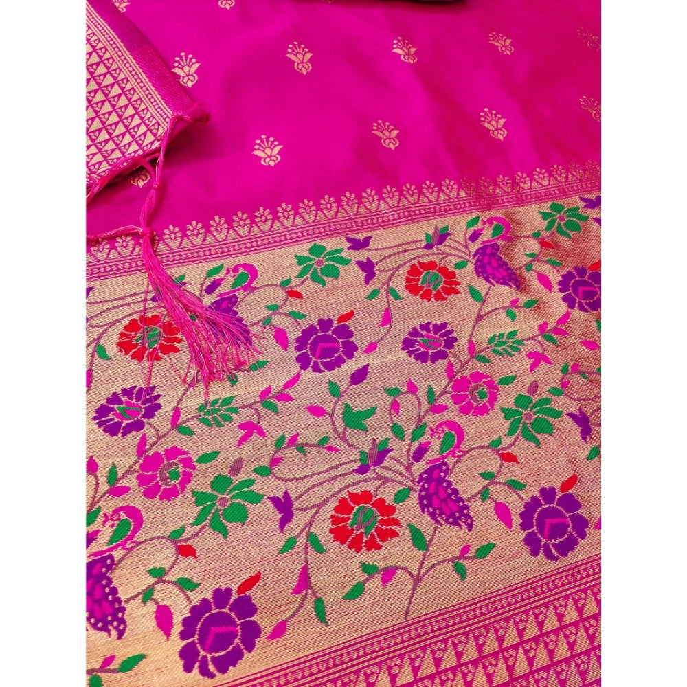 Pink banarasi silk unstitched salwar suit material — colour detail