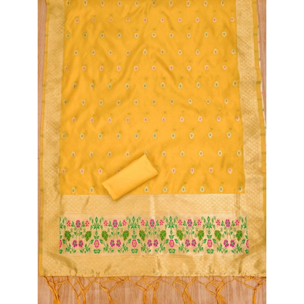 Yellow banarasi silk unstitched salwar suit material — colour detail