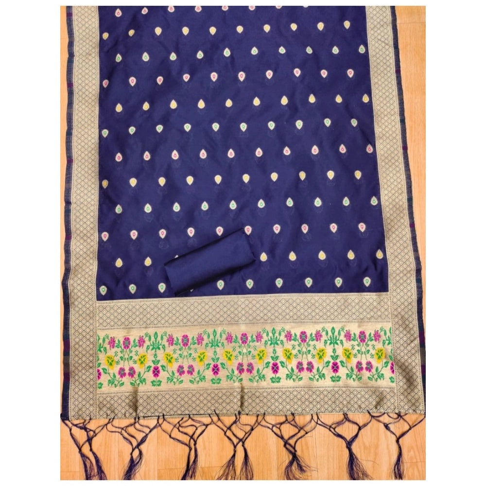 Navy Blue banarasi silk unstitched salwar suit material — colour detail