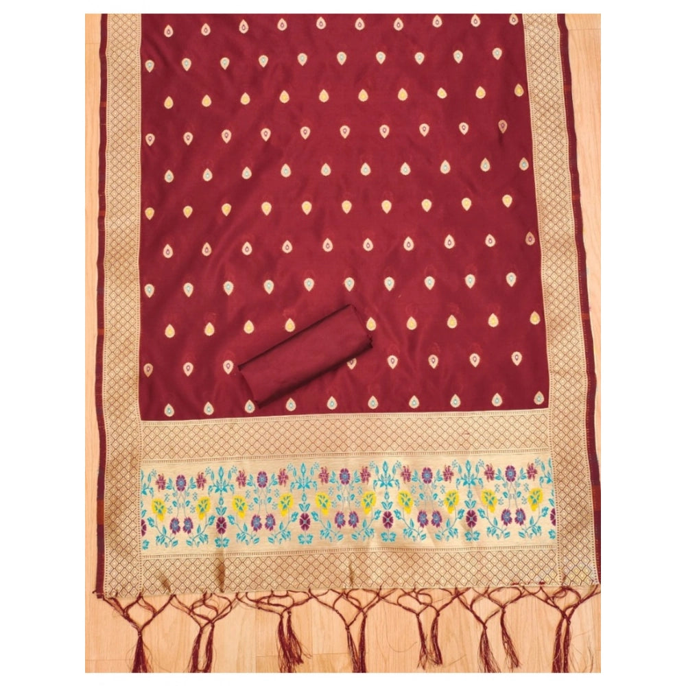 Maroon banarasi silk unstitched salwar suit material — colour detail