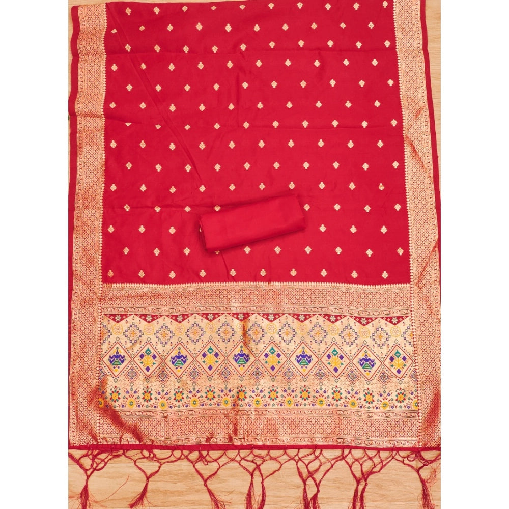 Red banarasi silk unstitched salwar suit material — colour detail