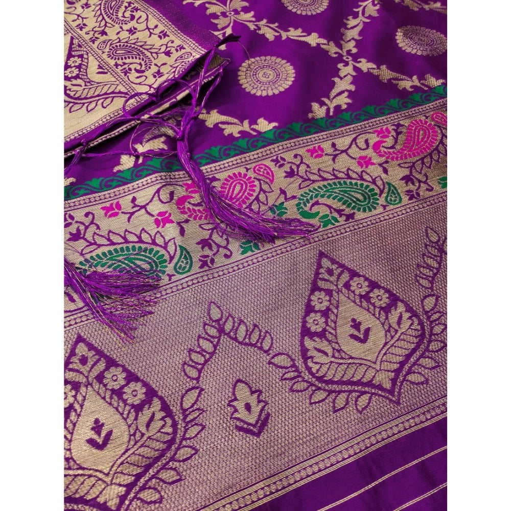 Purple banarasi silk unstitched salwar suit material — colour detail