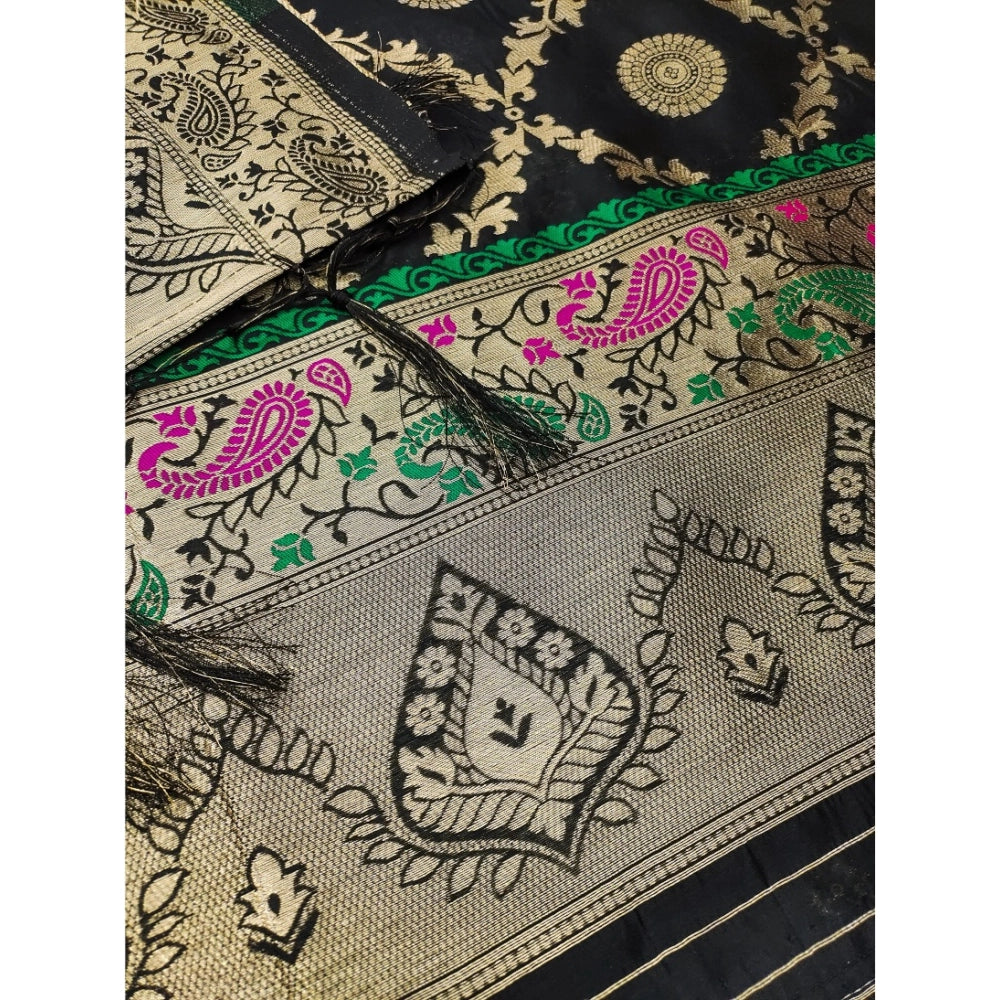 Black banarasi silk unstitched salwar suit material — colour detail