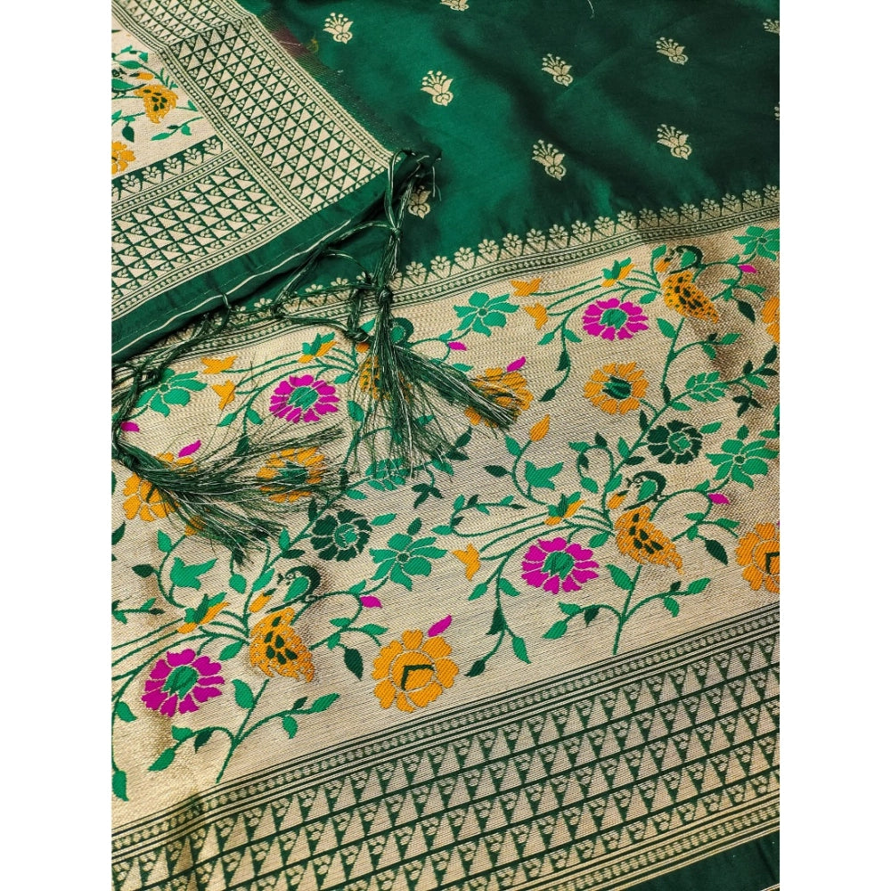 Bottle Green banarasi silk unstitched salwar suit material — colour detail