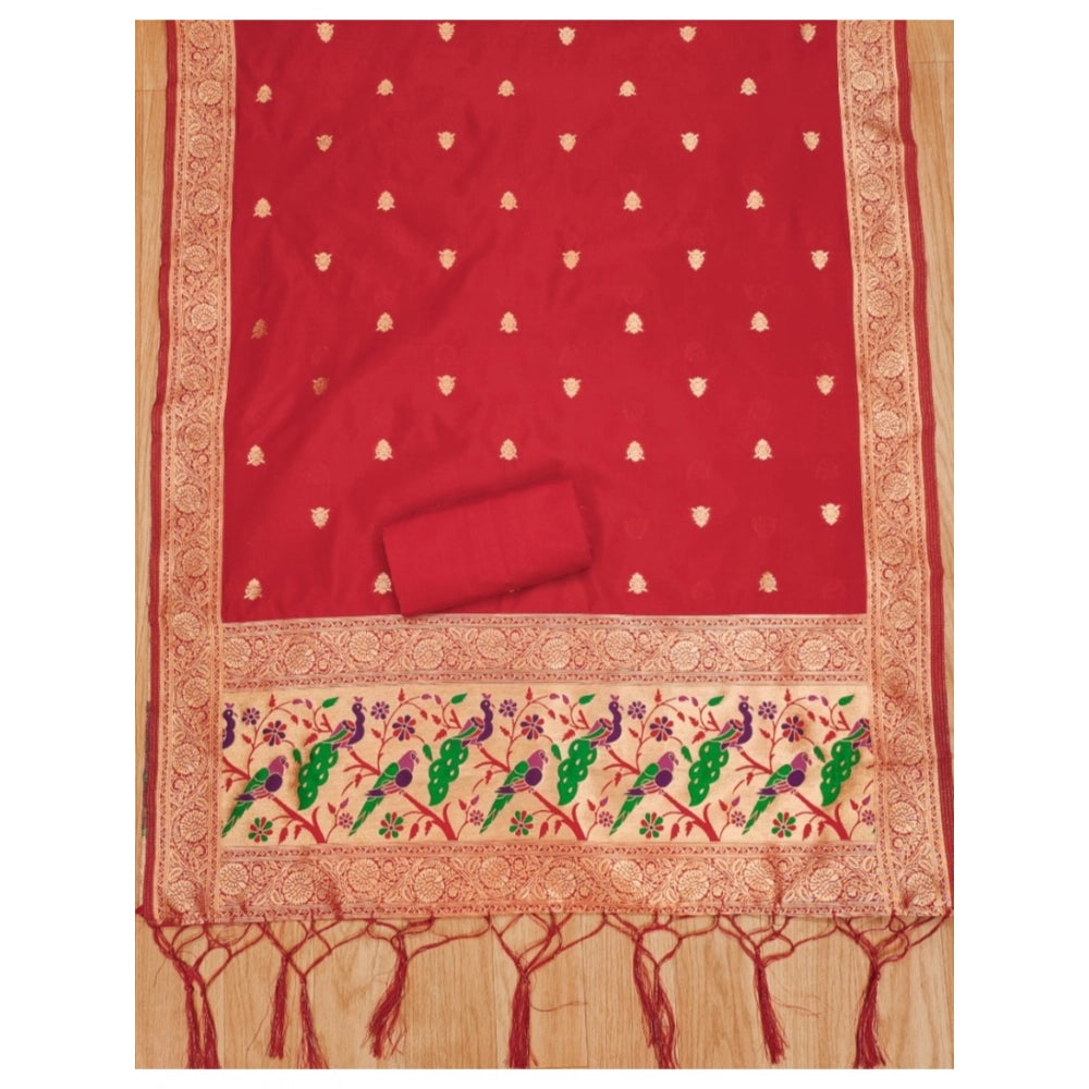 Red banarasi silk unstitched salwar suit material — colour detail