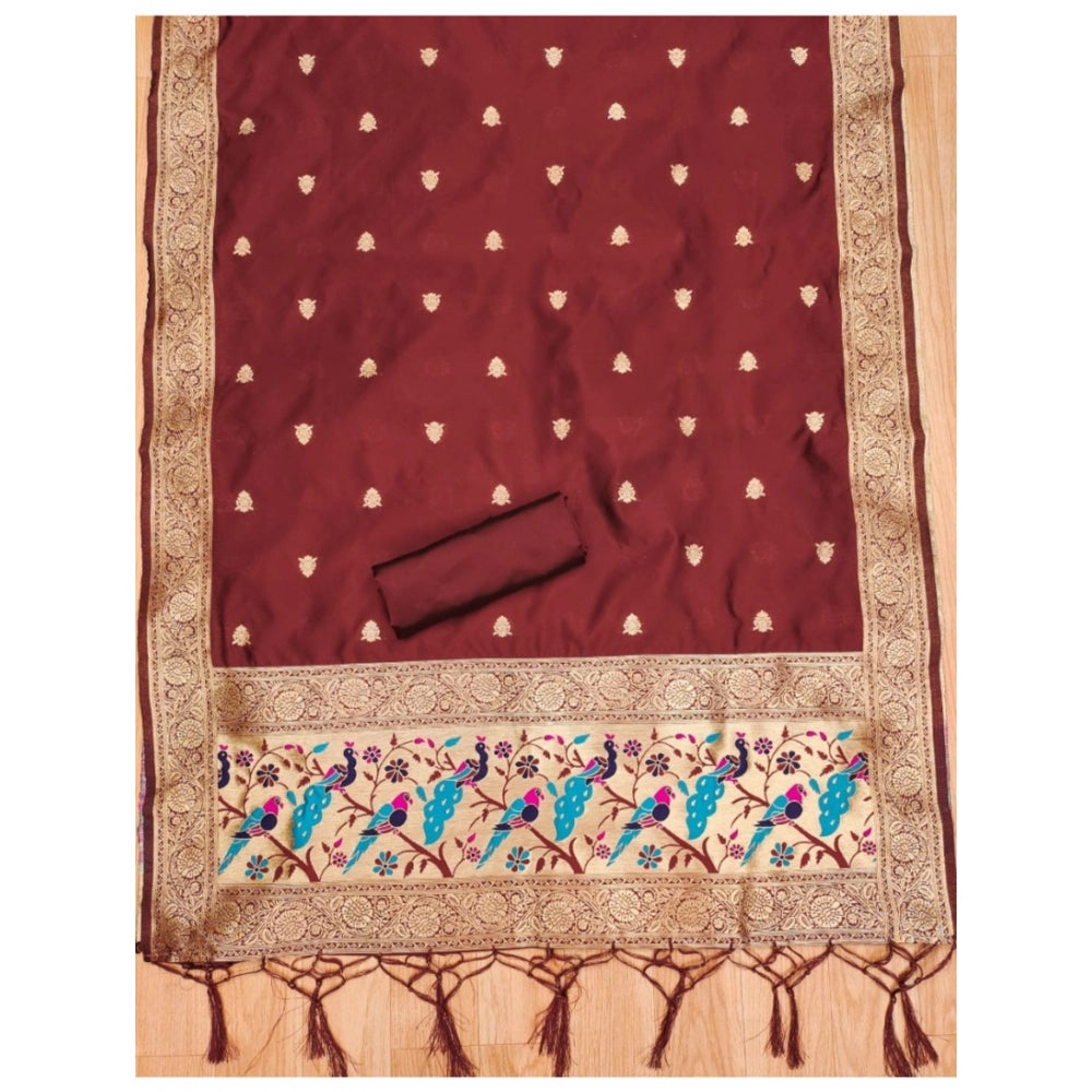 Maroon banarasi silk unstitched salwar suit material — colour detail