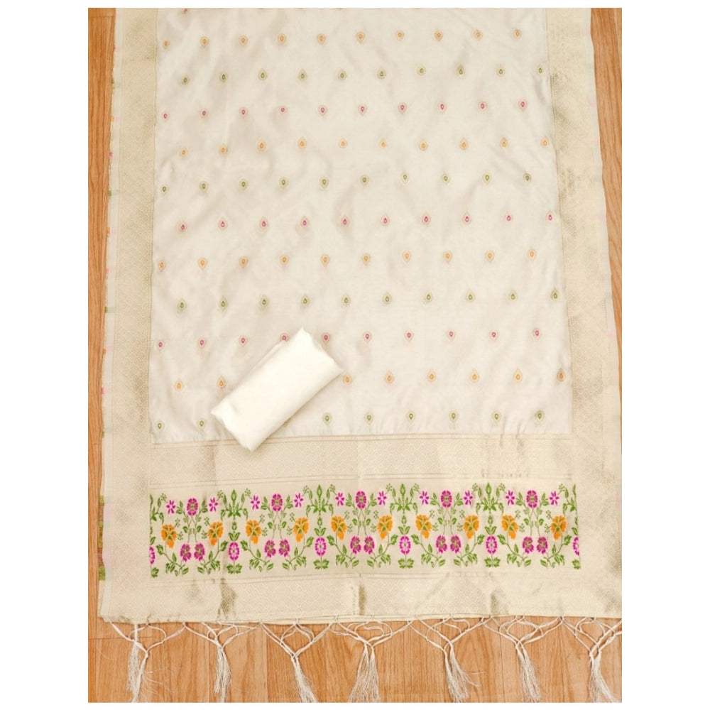 White banarasi silk unstitched salwar suit material — colour detail